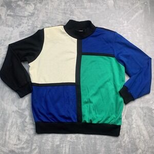 Vintage Alfred Dunner Colorblock Mock Neck Sweater Womens Size Large Blue Green